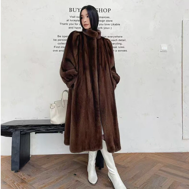 2024冬季新款丹麦进口天鹅绒短二貂皮大衣整水貂毛外套长款