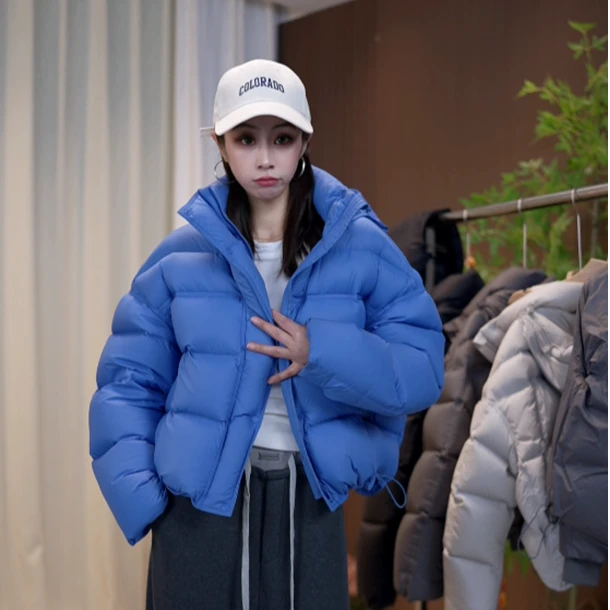 2025新款白鸭绒泡芙短款加厚帽子可脱卸保暖龟背羽绒服-SC