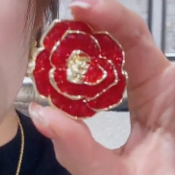 kasiya/卡思雅 铜合金珐琅胸针 红色玫瑰磁吸胸针