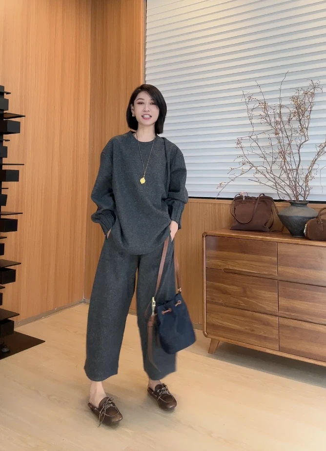 【QiQiAtelier】春秋新款高端精致洋气慵懒风舒适套装6308