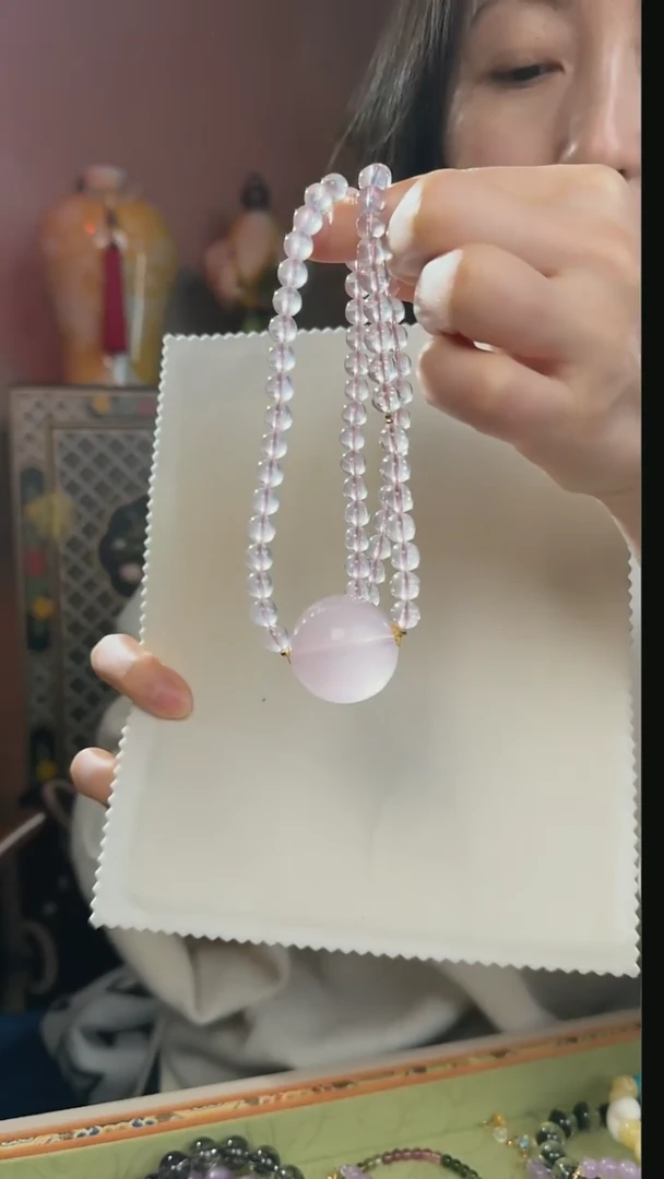 【闪购商品】水晶项链未镶嵌天然莫桑比克粉水晶项链