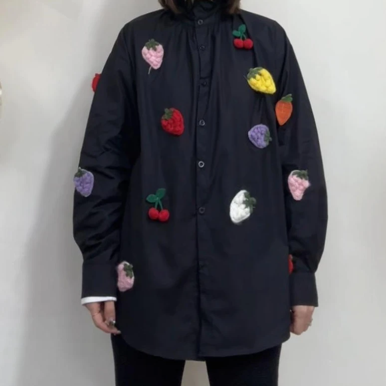 museguhui/木色古汇88604#棉布毛线花衬衫休闲时尚百搭宽松