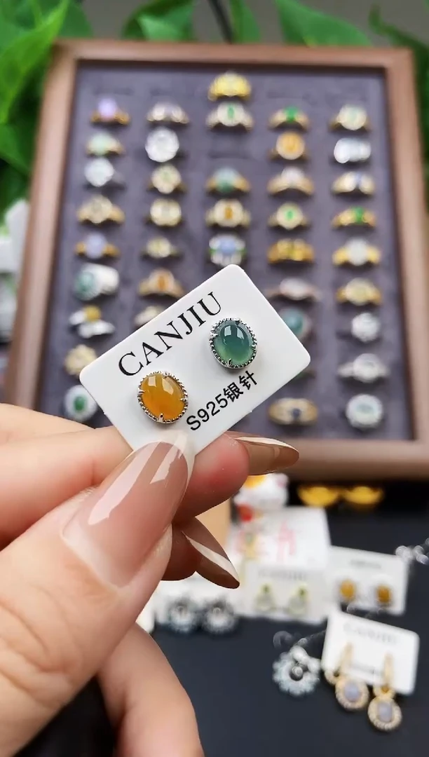 银S925镶嵌翡翠耳饰12