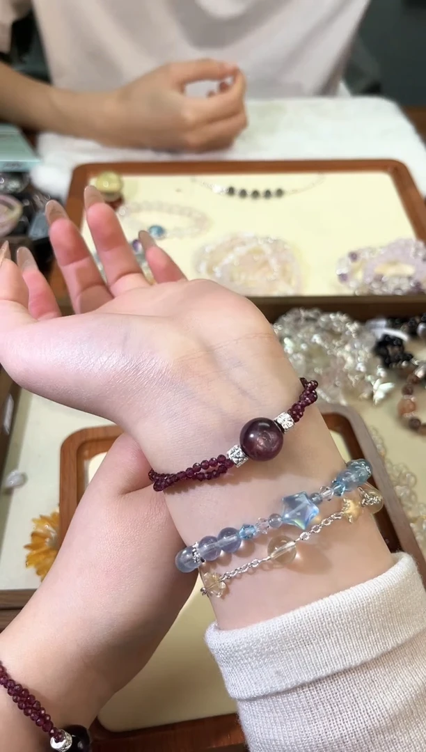 【闪购商品】烟晶手链银S925镶嵌紫锂云母默认微瑕多样性发货