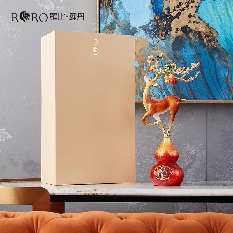 罗比罗丹《福禄呈祥》梅花鹿摆件珐琅彩工艺家居客厅酒柜装饰品