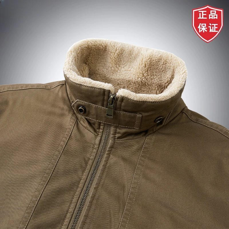 冬季羊羔绒男士棉衣纯棉夹克工装加绒加厚翻领棉服外套保暖棉袄