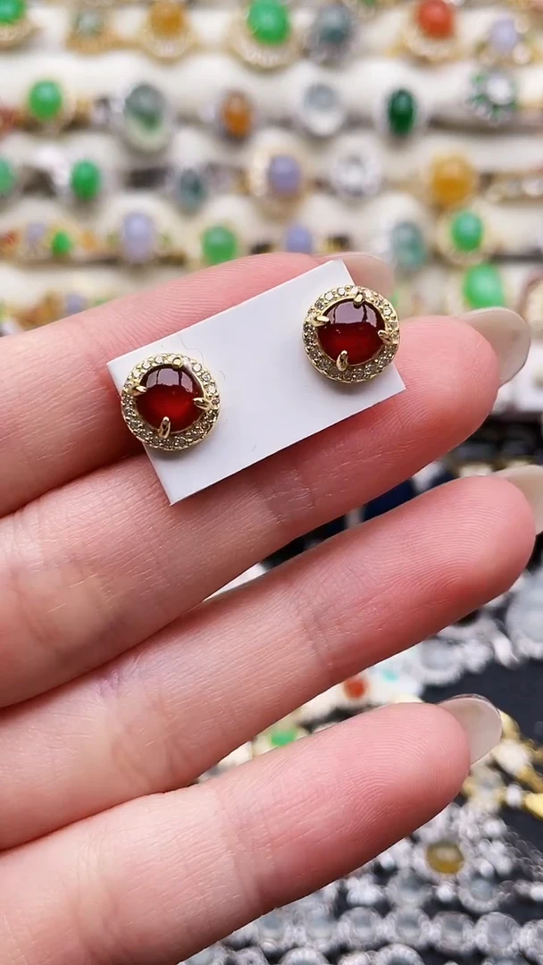 银S925镶嵌翡翠耳饰214