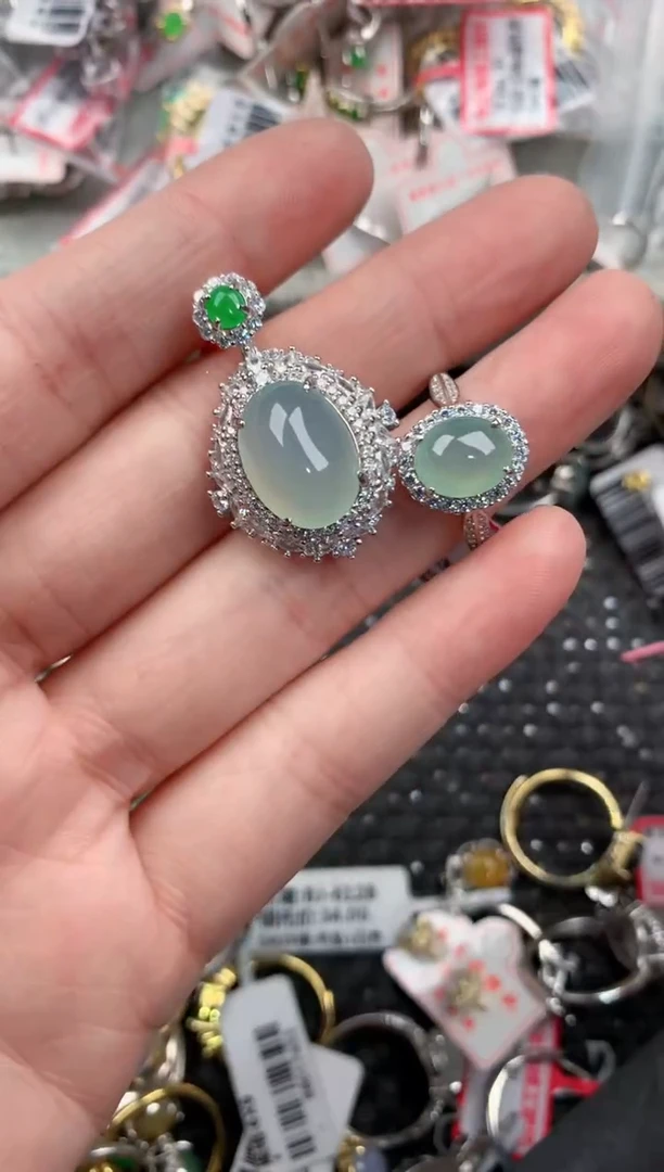 银S925镶嵌戒指翡翠12            6