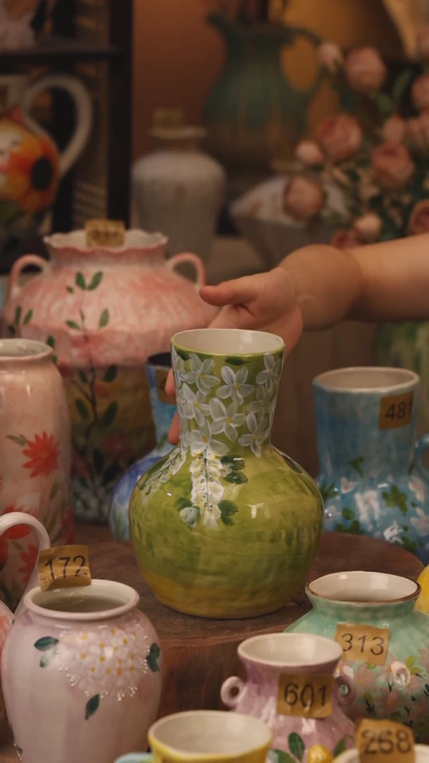 陶瓷420景德镇设计师手作花器摆件侘寂风