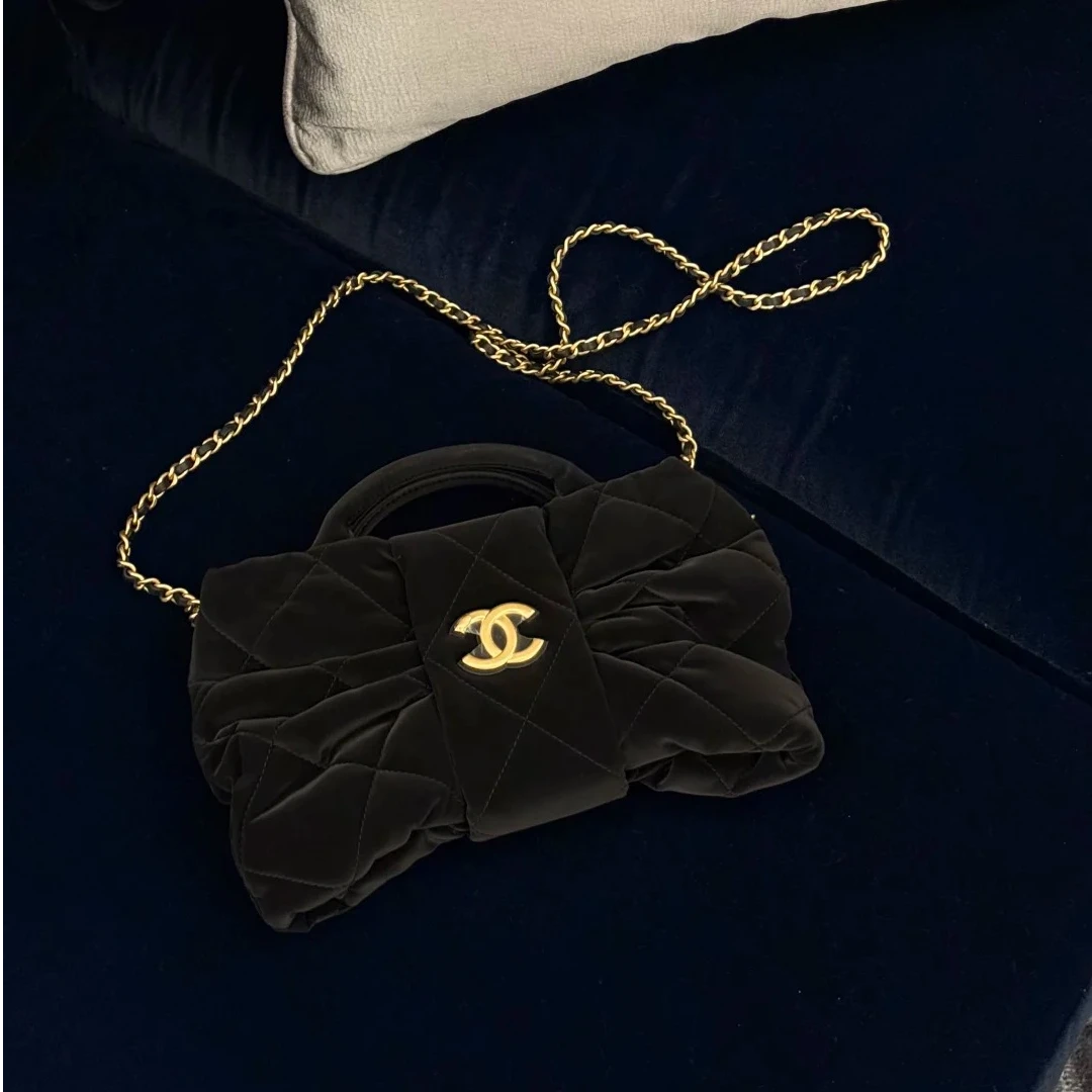 未使用 Chanel/香奈儿 小花Jerry 25K 蝴蝶结 丝绒效果手提包