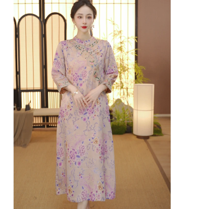 （锦绣盛唐）中式连衣裙改良中式春夏季女装宽松连衣裙 FS2412133