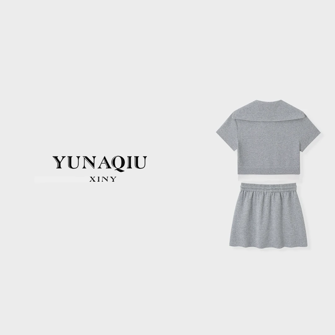 YUNAQIU 灰色舒适时尚休闲夏季宽松套装-9498