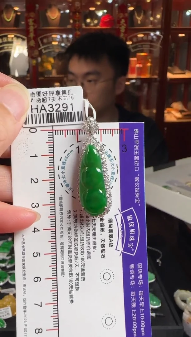 颈饰18K金镶嵌翡翠HA3291冰绿富贵豆