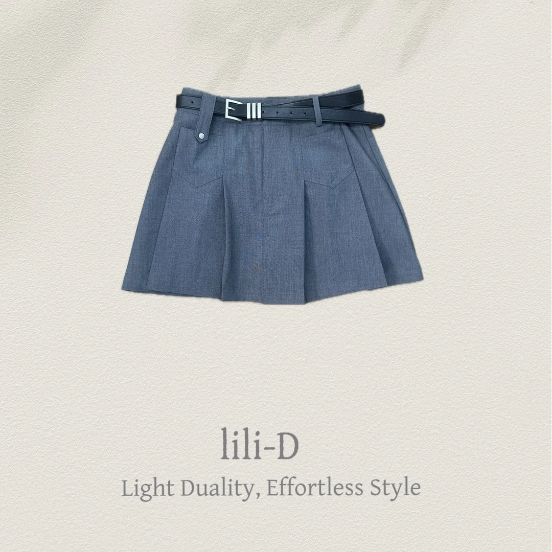 LiLi-D设计感高腰弹力A字短裤女裙0169