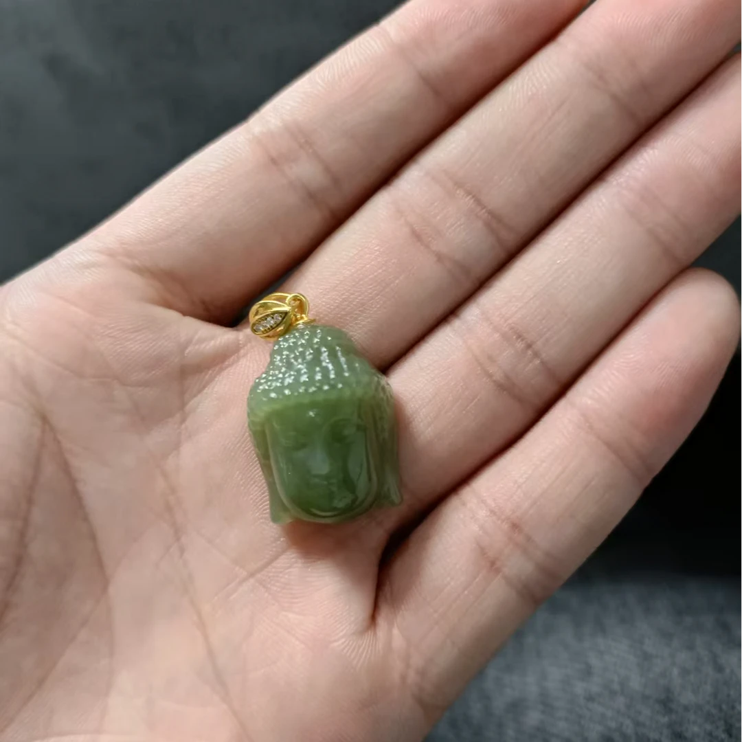 【龍韵祥】和田玉S925银镶佛头吊坠