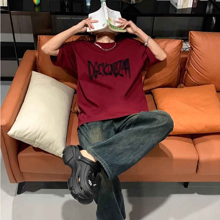 加大码300斤美式复古港风纯棉短袖t恤男女夏季宽松显瘦重磅打底衫