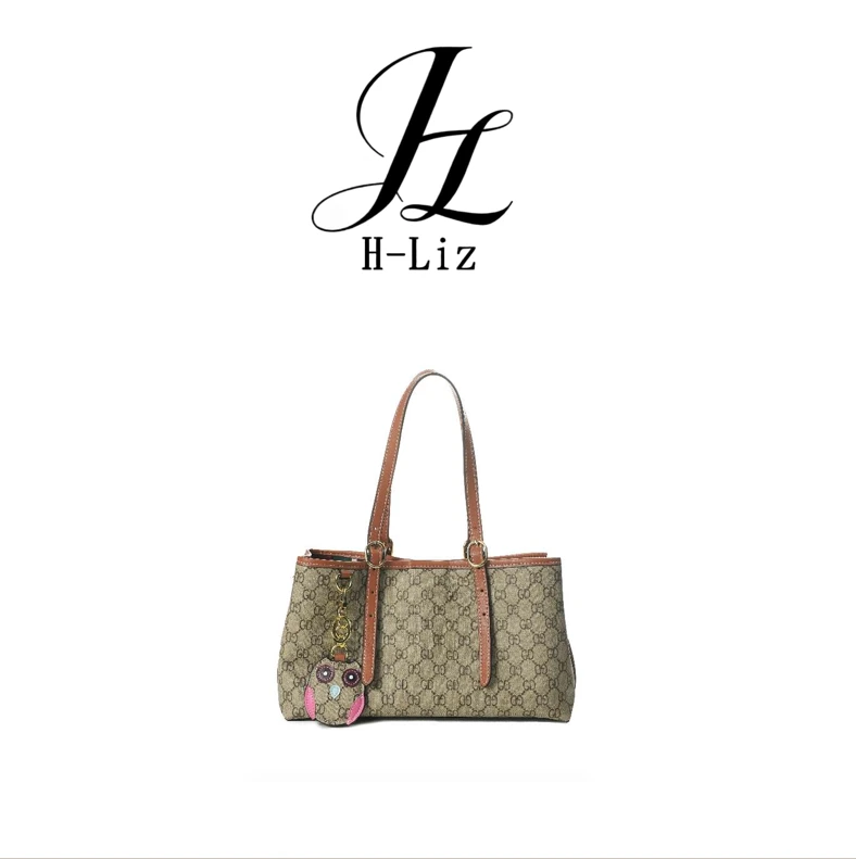 【H-Liz】卡位做旧托特印花字母单肩包斜跨BV2409-米色拼深棕色