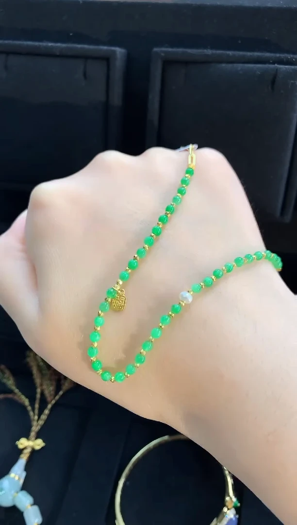 【闪购商品】翡翠手链18K金镶嵌手饰