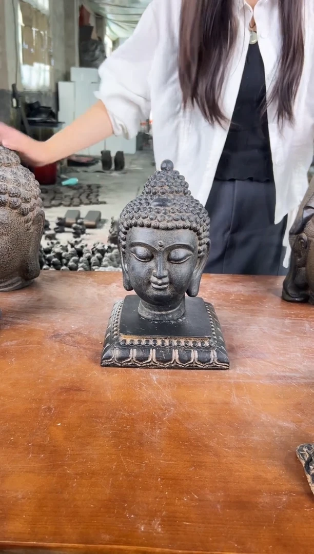 陶土小佛头+莲花底座