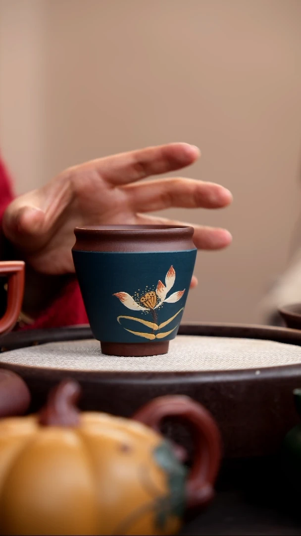 【闪购商品】紫砂茶壶民国绿粉浆荷花斗笠杯