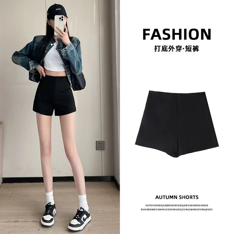 爆款黑色高腰百搭短裤显瘦显身材健身运动潮酷热裤打底裤外穿显高