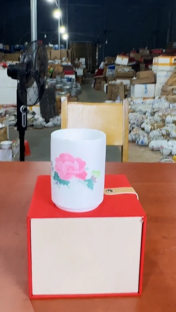 035函夏非遗釉下五彩芙蓉花直筒杯