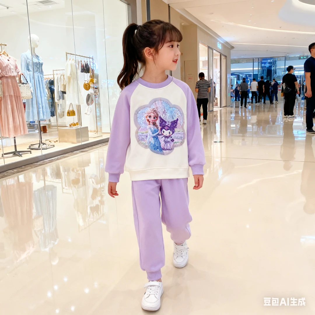 女童好朋友秋冬纯棉卫衣冬季儿童插肩袖加绒卫衣女孩圆领长袖上衣