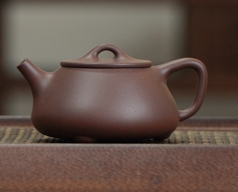 宜兴六亩良陶-全手工老紫泥平盖石瓢