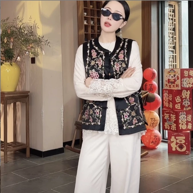 岁月静好 芳华设计新中式加绒显瘦阔腿裤国风百搭高腰阔腿裤
