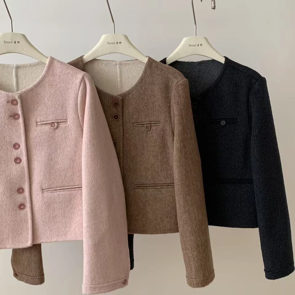 PIG［小气质］2025韩系小西装小短款羊毛大衣