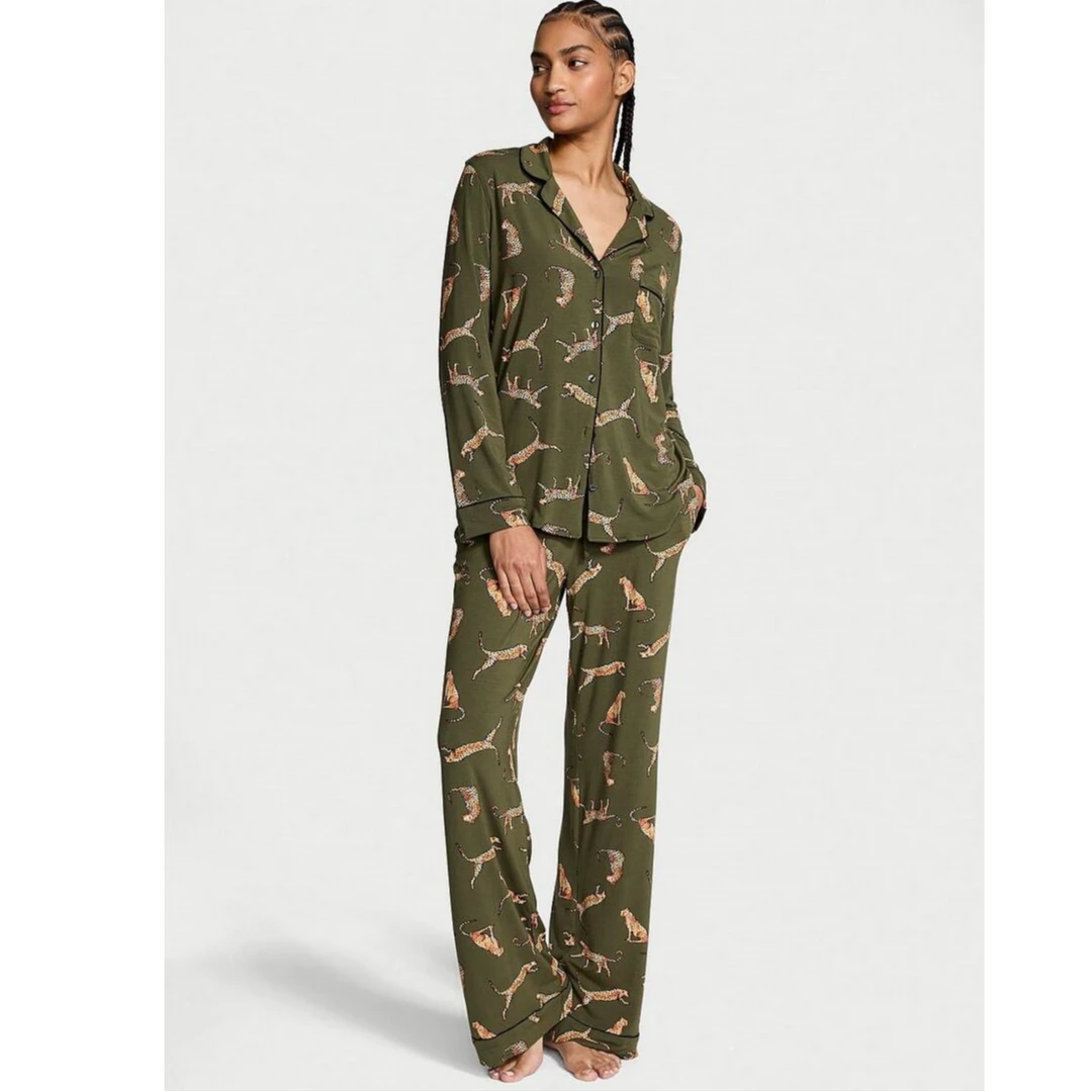 【绿色豹】春季新款莫代尔棉宽松法式家居服睡衣套装