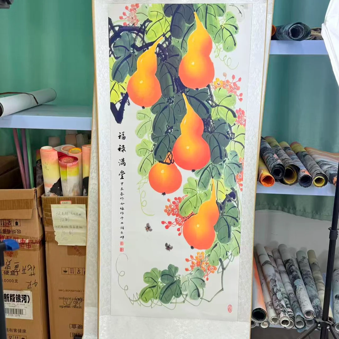 福禄满堂国风葫芦五福临门高级感卷轴挂画中式竖幅