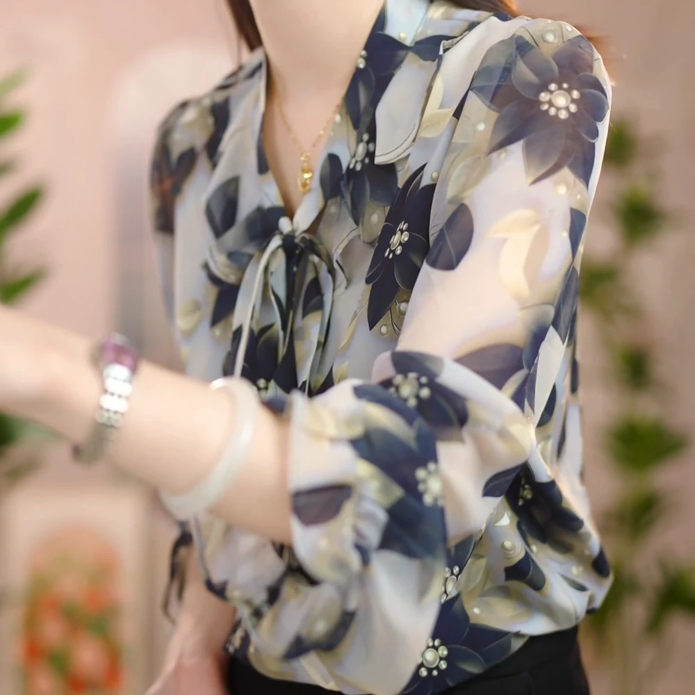 2025新款黑珍珠优雅气质典雅衬衫春夏款洋气碎花衬衣宽松女士