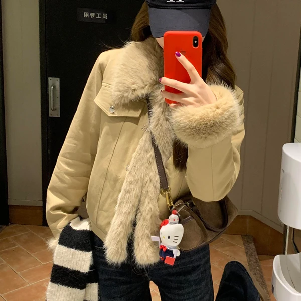 牛仔外套女秋冬2025新款加厚复古高级拼接毛绒毛茸茸