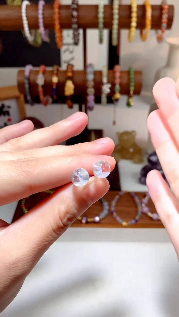 水晶耳饰银S925镶嵌白水晶小鹿耳钉 约8mm