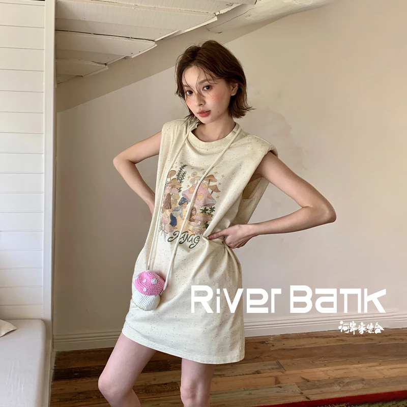 河岸家设计师YANAG直筒星空下的巨蘑菇林垫肩T恤连衣裙女25秋