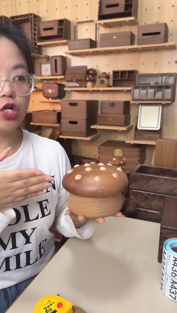 木乌檀木蘑菇收纳盒