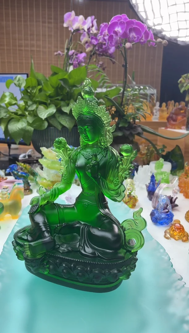 手工艺品琉璃23公分绿度母
