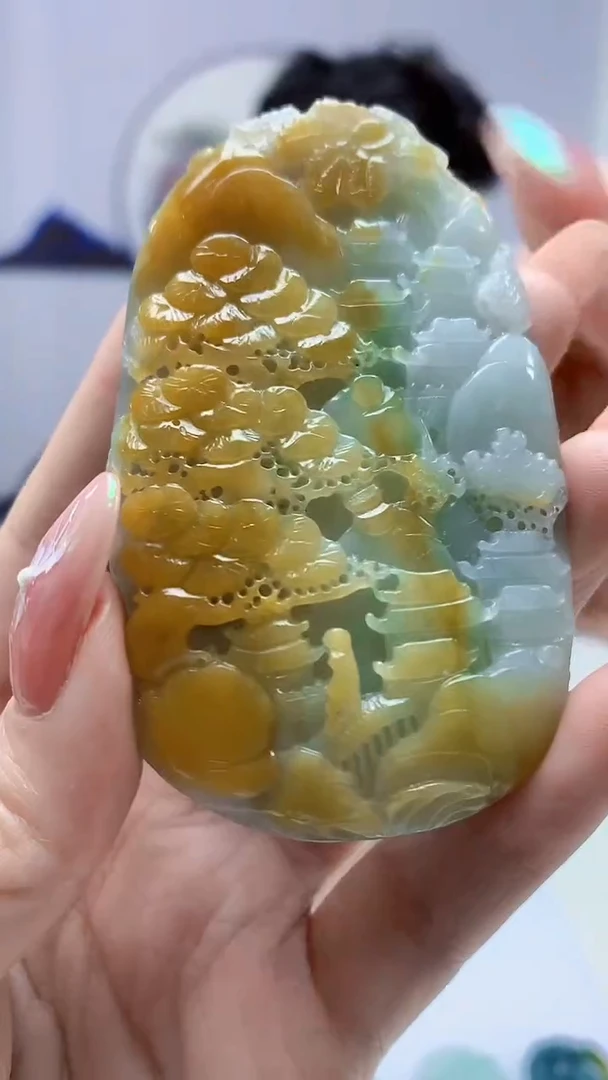 【闪购商品】定制翡翠未镶嵌4688DD-毛货挂件山水84