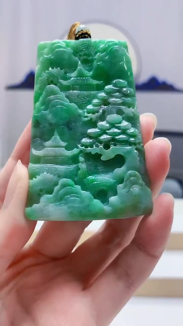 未镶嵌定制翡翠5159zm-毛货挂件46山水