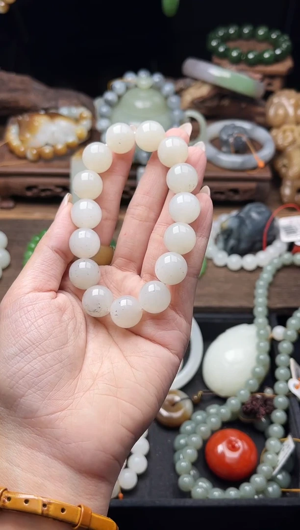 和田玉未镶嵌手串卡14新疆黑山 圆珠