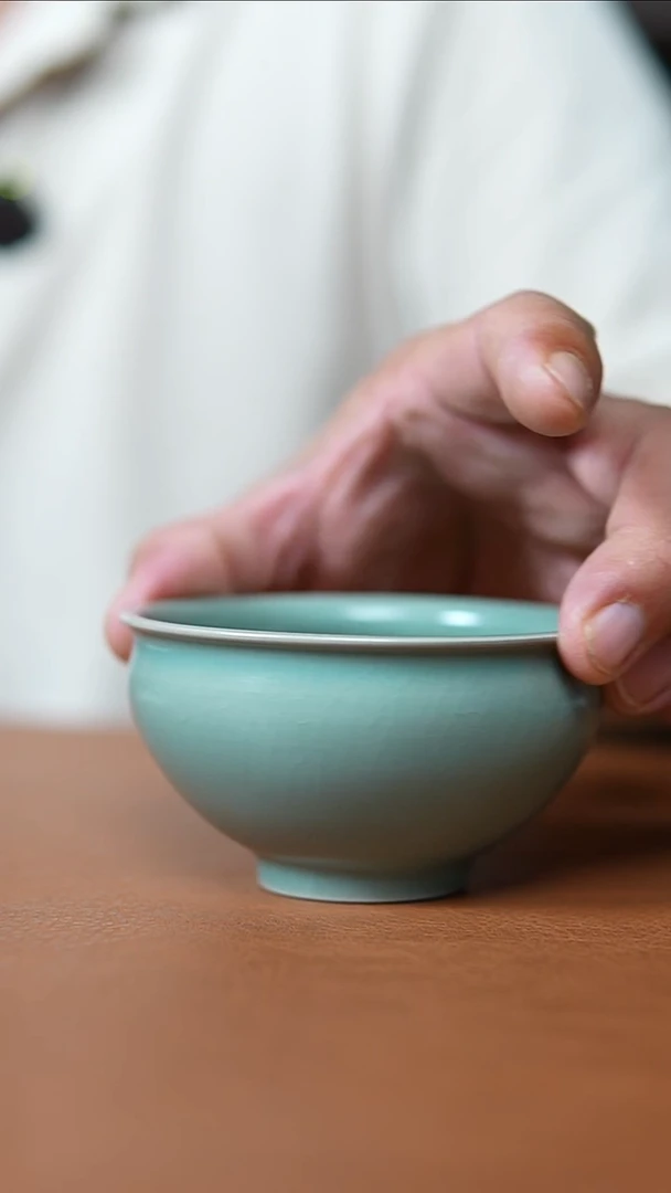 瓷片仿古翡翠绿釉盏杯微瑕