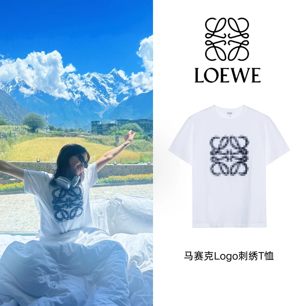 未使用 LOEWE/罗意威 SS23 马赛克Logo刺绣圆领短袖T恤 男女同款