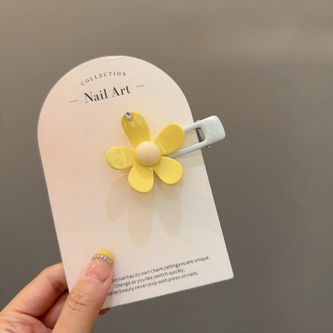 韩系2025新款清新花朵奶黄色发夹少女立体发卡发饰头饰侧边刘海夹