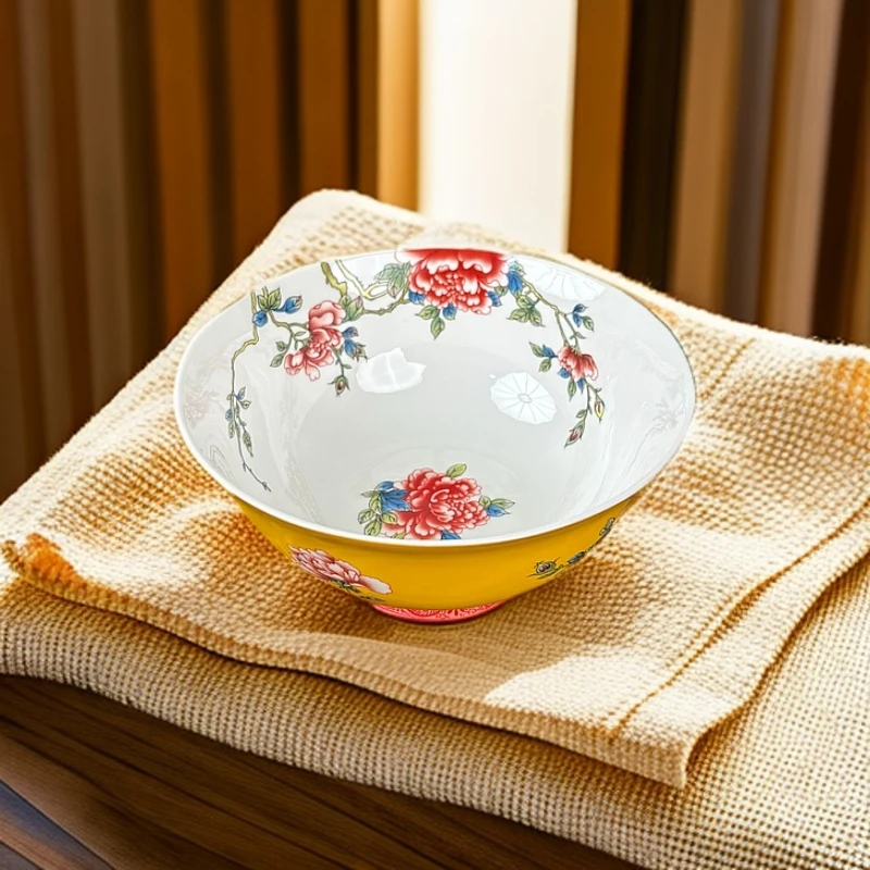 [满花牡丹6英寸高脚面]珐琅彩缠枝莲高温骨瓷碗盘餐具陶瓷饭碗