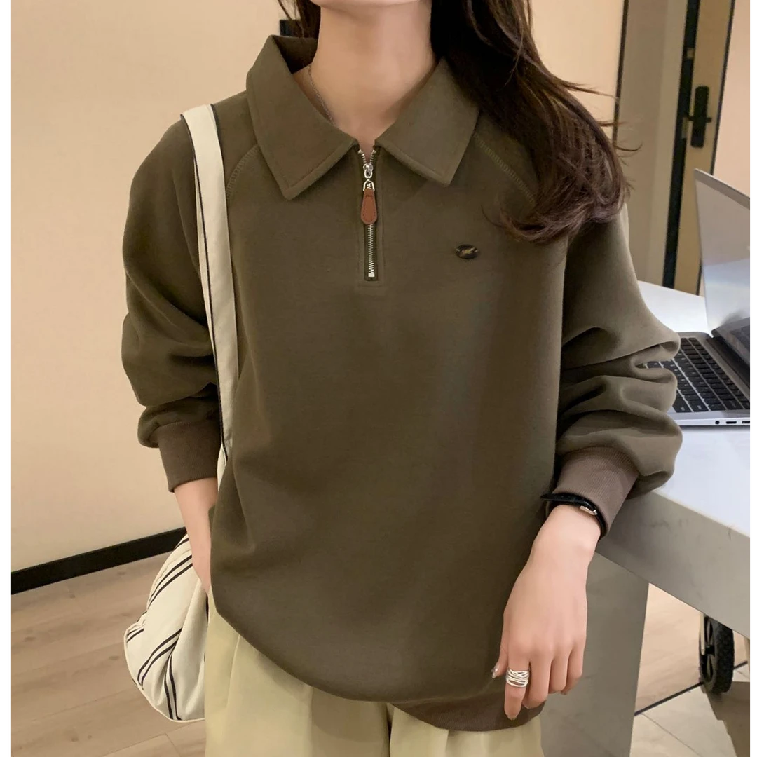 程程甄选 eg家时尚翻领半拉链休闲卫衣8080