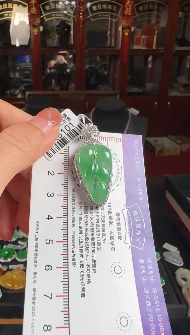 颈饰18K金镶嵌翡翠DK6101绿叶子