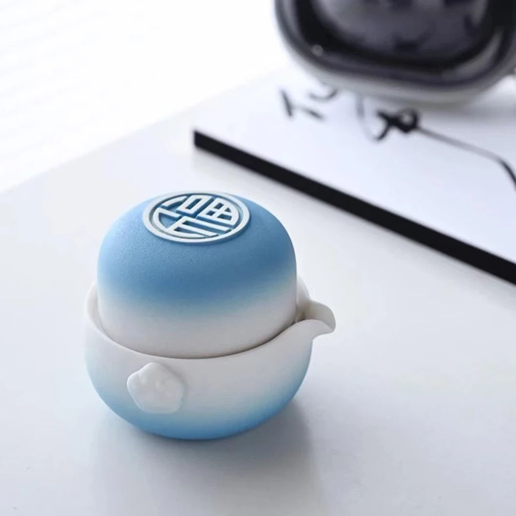 LX118日式蓝天白云一壶一杯旅行快客杯（0395）茶具便携式旅游带盖