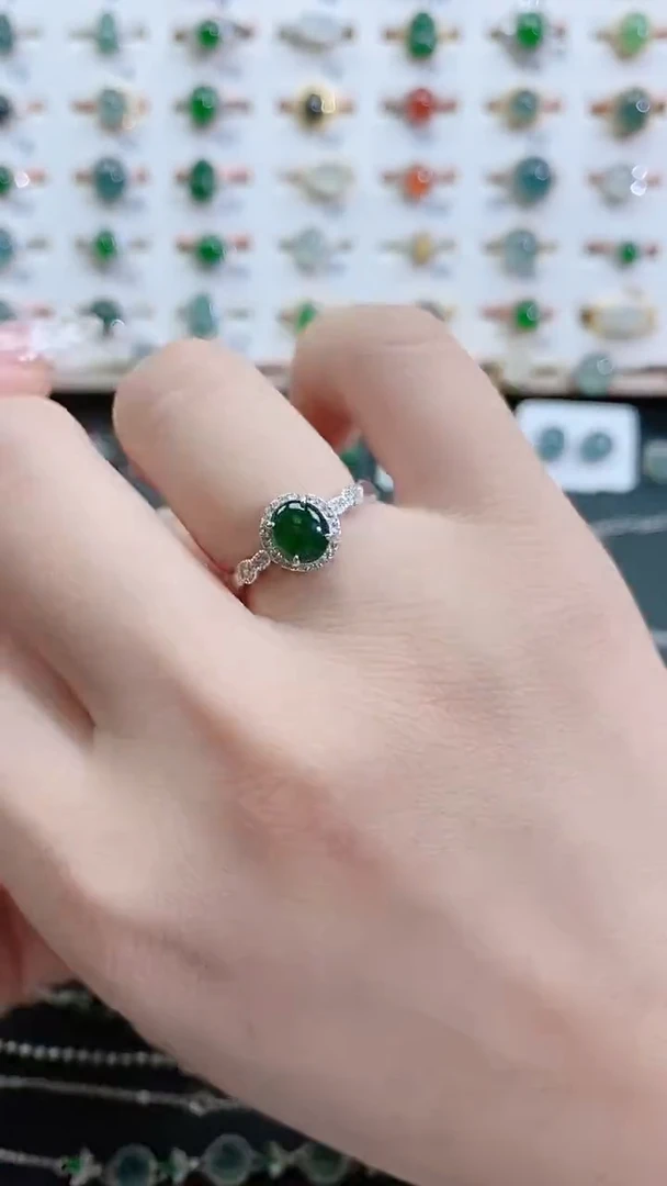 银S925镶嵌戒指翡翠天然翡翠