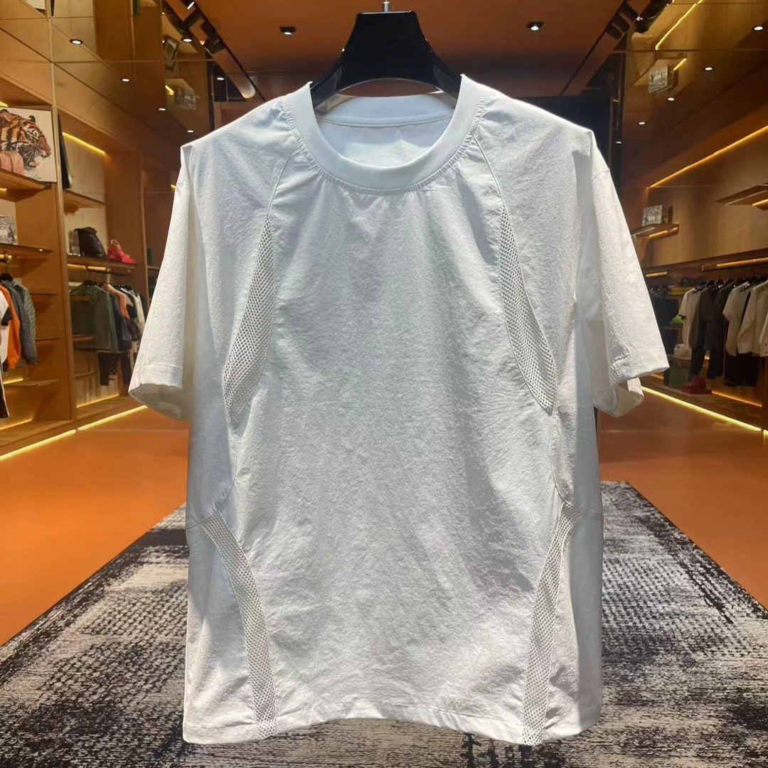 「F6635」夏季休闲透气圆领短袖T恤潮牌INS拼接宽松百搭极简风上衣